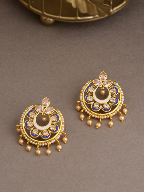 

Voylla Gold-Toned & Yellow Circular Enamelled Chandbalis