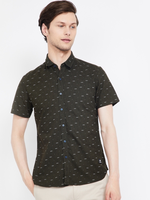

Bossini Men Olive Green Slim Fit Printed Casual Shirt