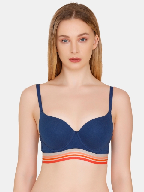 

Zivame Blue & Red Solid Underwired Lightly Padded Push-Up Bra ZI1874FASHABLUE