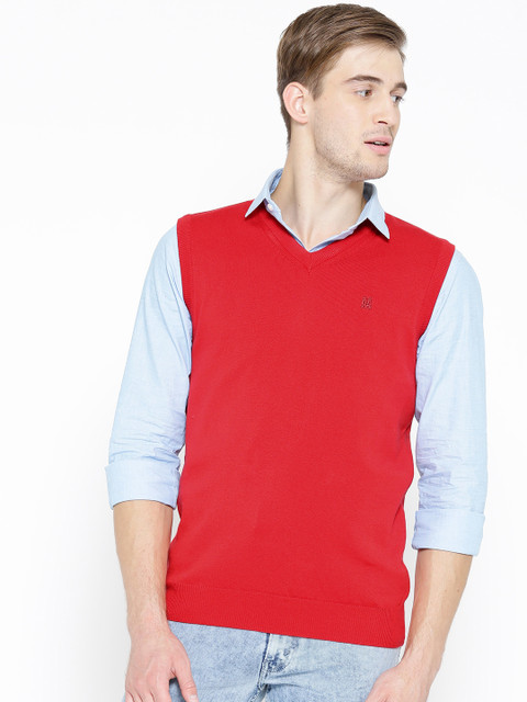 

Monte Carlo Men Red Solid Sweater Vest