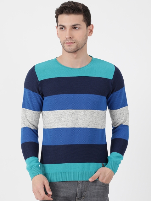 

Monte Carlo Men Blue & Grey Striped Pullover Sweater