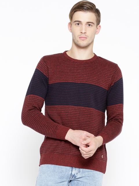 

Monte Carlo Men Rust Red & Navy Blue Striped Sweater