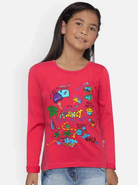 

SINI MINI Girls Pink Printed Round Neck T-shirt
