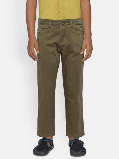

Allen Solly Junior Boys Olive Green Slim Fit Solid Regular Trousers