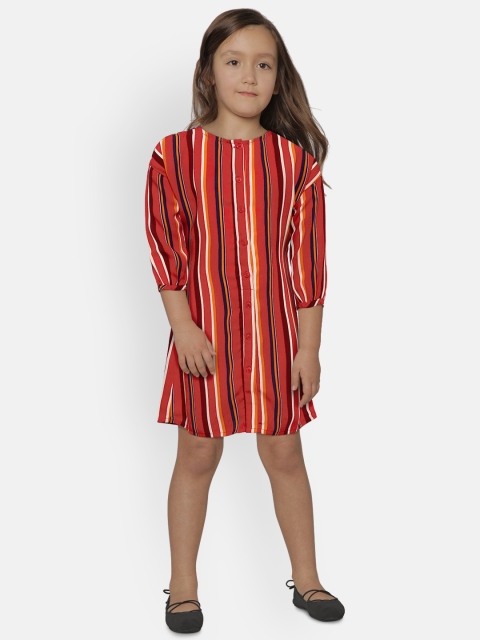 

Allen Solly Junior Girls Red & Orange Candy Stripe A-Line Dress