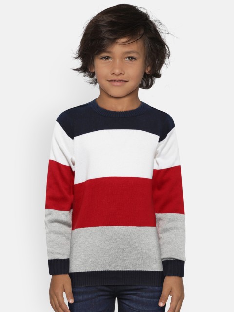 

Allen Solly Junior Boys White & Navy Blue Colourblocked Sweater