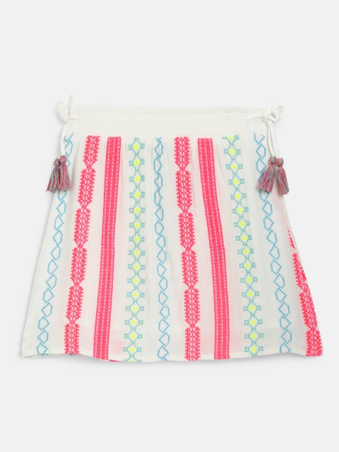 

Allen Solly Junior Girls White & Pink Embroidered A-Line Mini Skirt