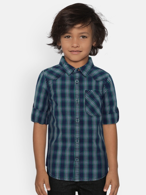 

Allen Solly Junior Boys Green & Navy Blue Regular Fit Checked Casual Shirt