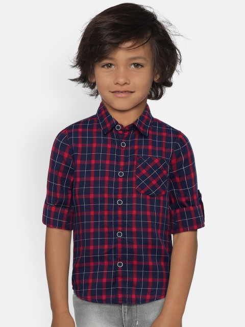 

Allen Solly Junior Boys Red & Navy Blue Regular Fit Checked Casual Shirt