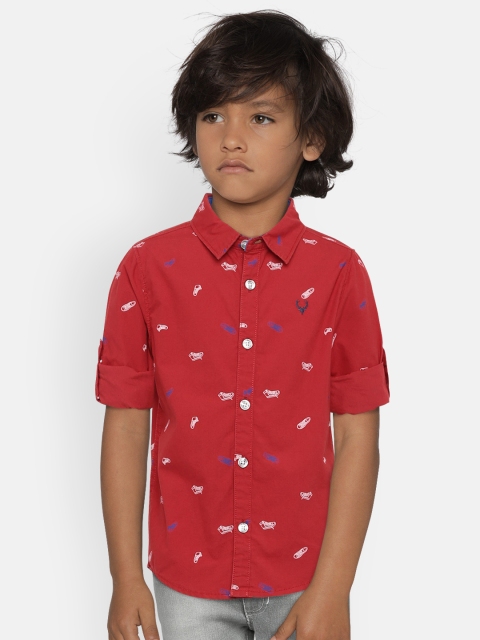 

Allen Solly Junior Boys Red Regular Fit Printed Casual Shirt