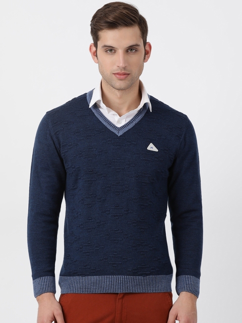 

Monte Carlo Men Navy Blue Solid Wool Blend Sweater