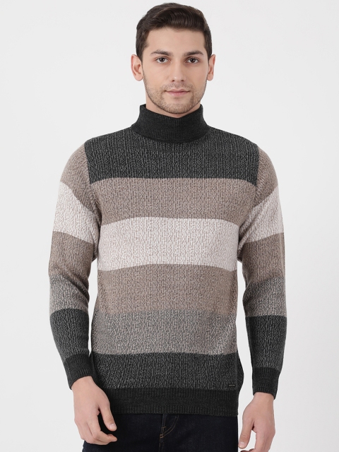 

Monte Carlo Men Charcoal Grey Striped Pullover Sweater