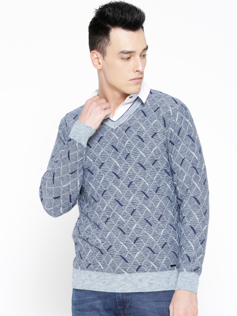 

Monte Carlo Men Navy Blue & Grey Self Design Pullover Sweater