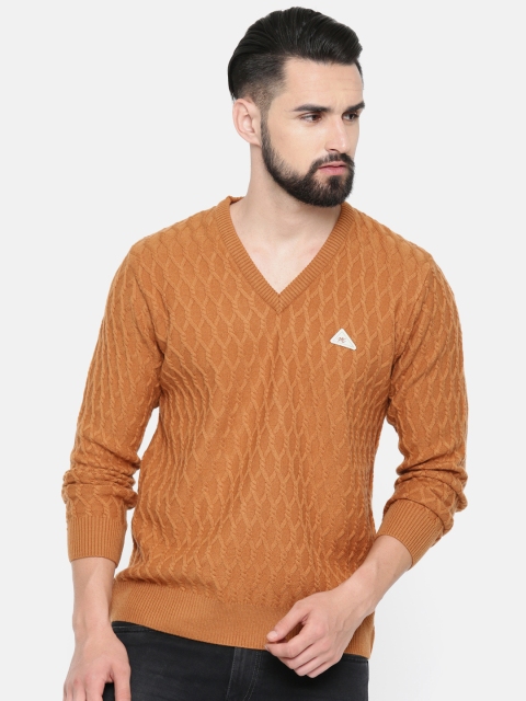 

Monte Carlo Men Mustard Brown Self Design Sweater