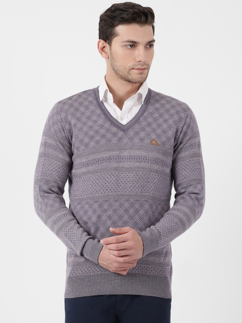 

Monte Carlo Men Grey Checked Pullover Woolen Sweater