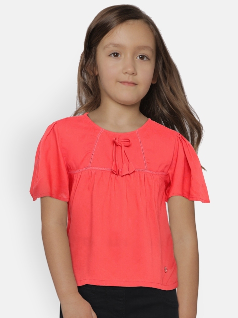 

Allen Solly Junior Girls Coral Pink Solid Flared Sleeve Top