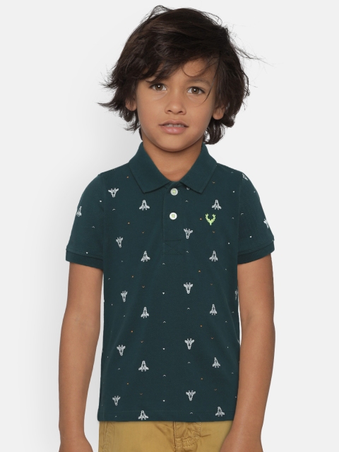 

Allen Solly Junior Boys Green & White Printed Polo Collar T-shirt