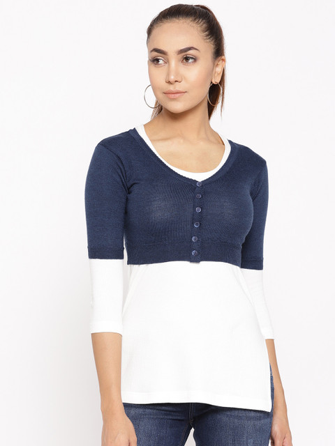 

Monte Carlo Women Blue Woollen Solid Cropped Cardigan, Navy blue