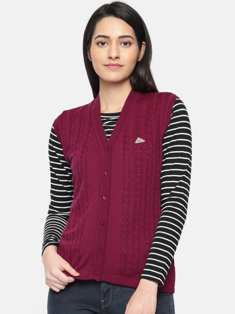 

Monte Carlo Women Maroon Solid Cardigan