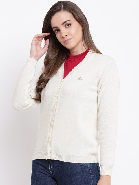 

Monte Carlo Women Off-White Solid Cardigan