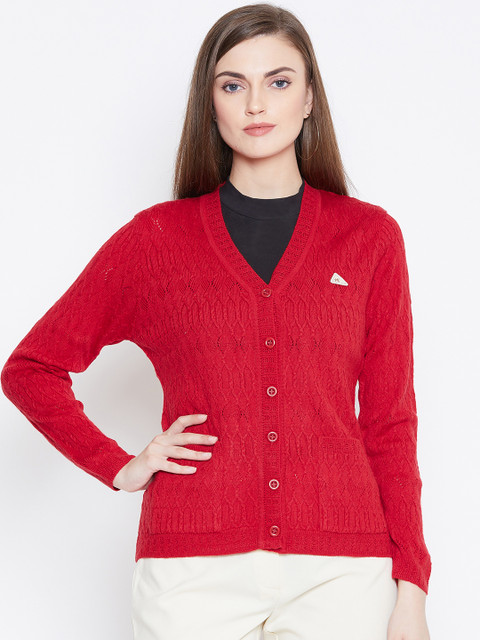 

Monte Carlo Women Red Self Design Cardigan
