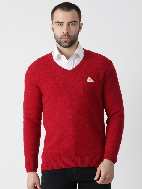 

Monte Carlo Men Red Self Design Sweater