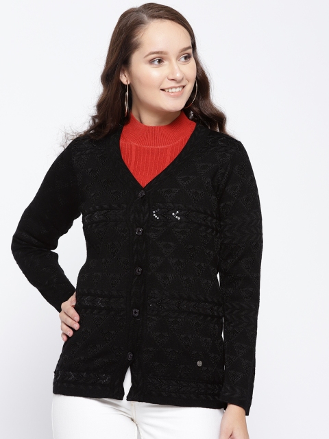 

Monte Carlo Women Black Self Design Cardigan