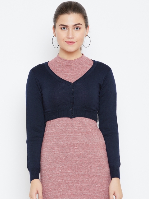 

Monte Carlo Women Navy Blue Solid Woollen Cropped Cardigan
