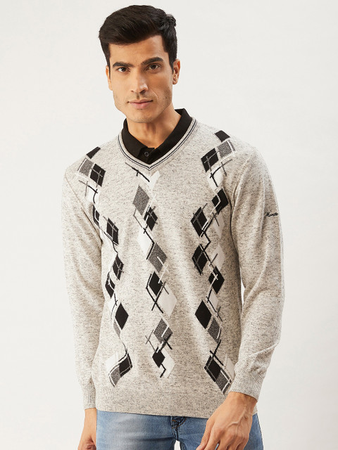 

Monte Carlo Men Grey Melange & Black Printed Pullover