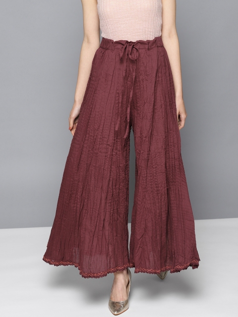 

Ritu Kumar Women Burgundy Solid Flared Palazzos