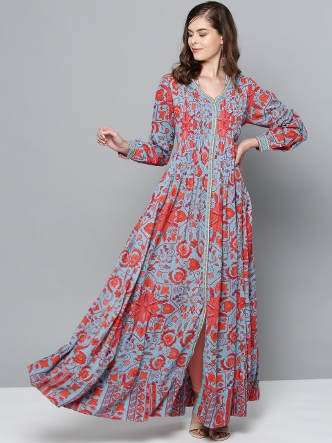 

Ritu Kumar Women Blue & Orange Printed Anarkali Kurta