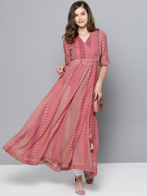 

Ritu Kumar Women Pink Printed Angrakha Anarkali Kurta