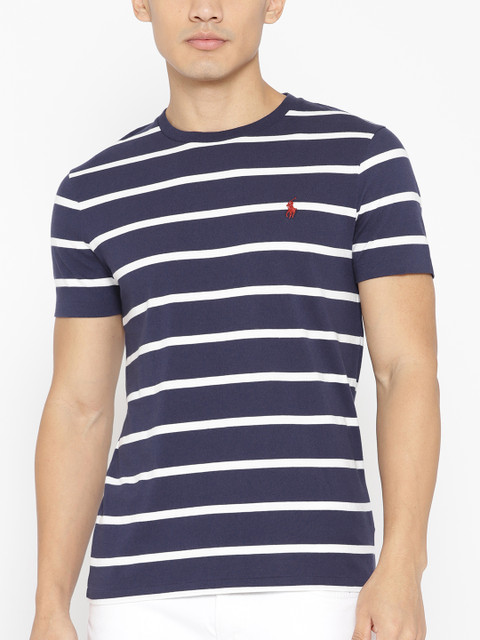 

Polo Ralph Lauren Men Navy Blue & White Striped Round Neck T-shirt