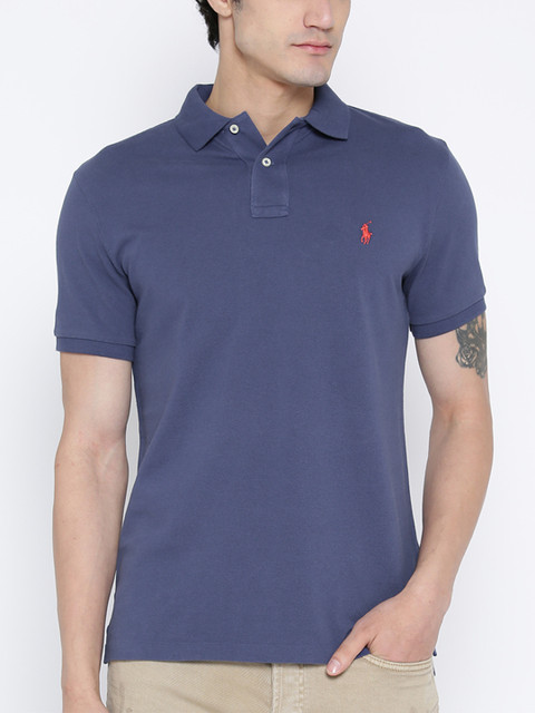 

Polo Ralph Lauren Men Navy Blue Solid Polo Collar T-shirt