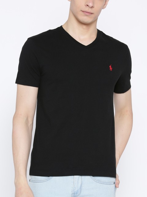 

Polo Ralph Lauren Men Black Solid V-Neck T-shirt