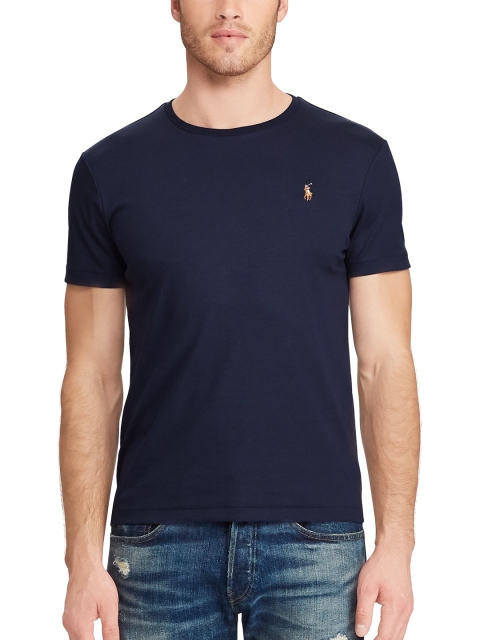 

Polo Ralph Lauren Men Navy Blue Solid Round Neck Custom Slim Fit Interlock Tee