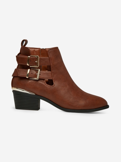 

DOROTHY PERKINS Women Brown Solid Mid-Top Heeled Boots