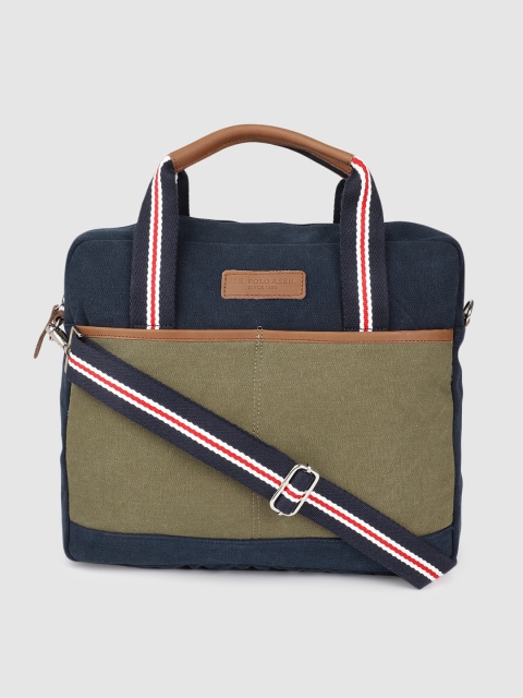 

U.S. Polo Assn. Unisex Navy Blue & Green Laptop Bag