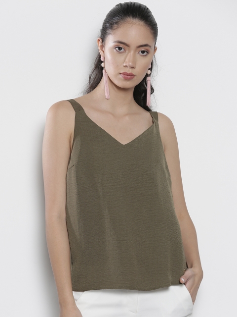 

DOROTHY PERKINS Women Olive Green Solid A-Line Top