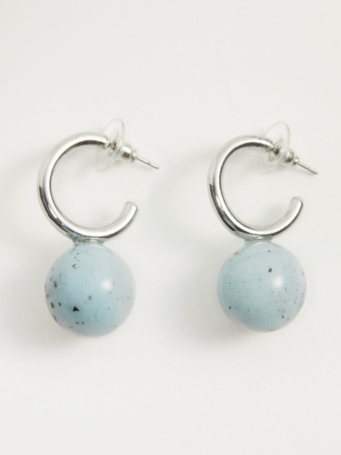

MANGO Silver-Toned & Blue Spherical Drop Earrings