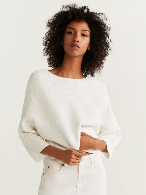 

MANGO Women White Self-Striped Sweater