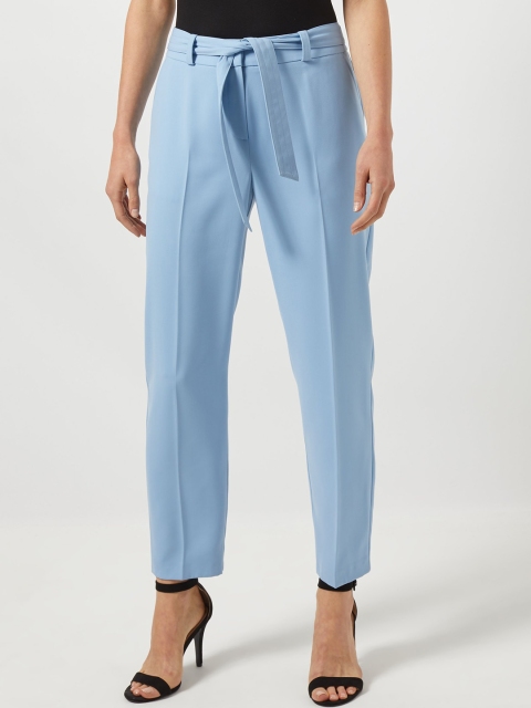 

DOROTHY PERKINS Women Blue Tailored Tapered Fit Solid Cropped Trousers