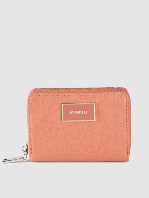

MANGO Women Coral Orange Solid Zip Around Wallet