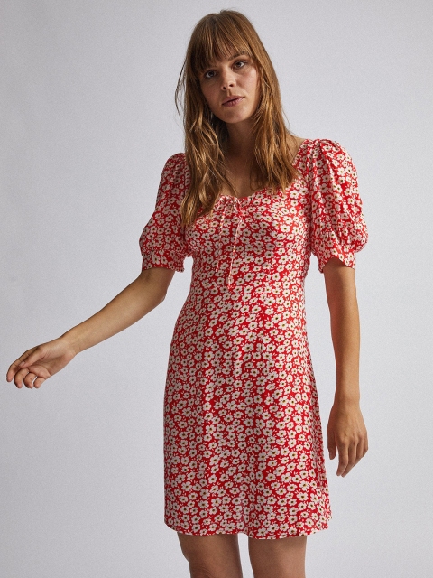 

DOROTHY PERKINS Women Red & White Floral Print A-Line Dress