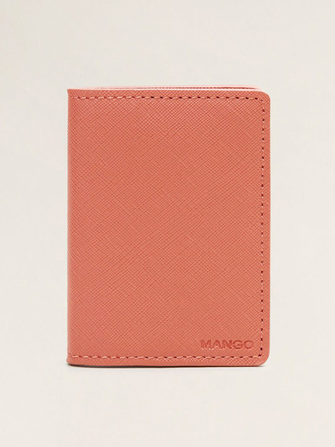 

MANGO Women Coral Orange Solid Card Holder