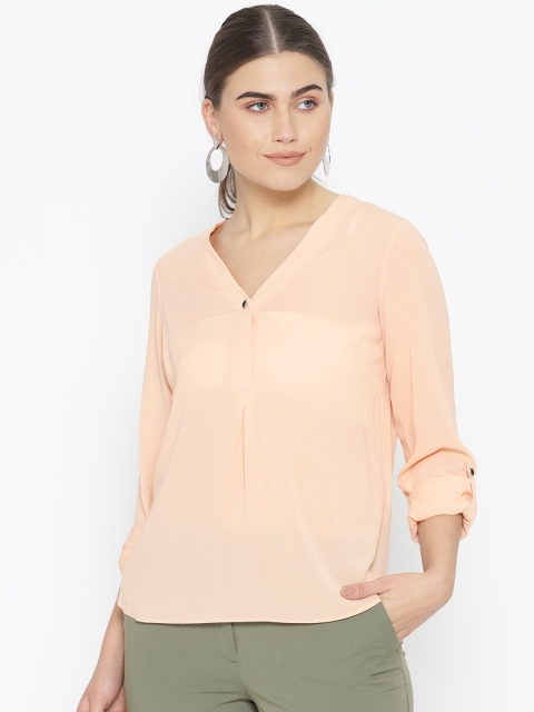 

DOROTHY PERKINS Women Peach-Coloured Semi-Sheer Solid Top