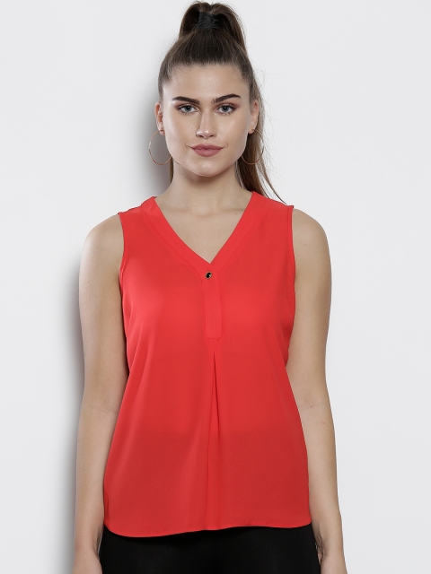 

DOROTHY PERKINS Women Red Semi-Sheer Solid Top