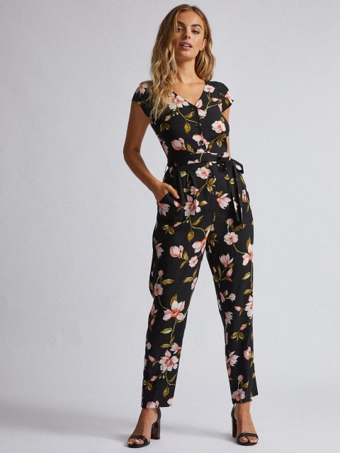 

DOROTHY PERKINS Petite Black & Pink Printed Basic Jumpsuit