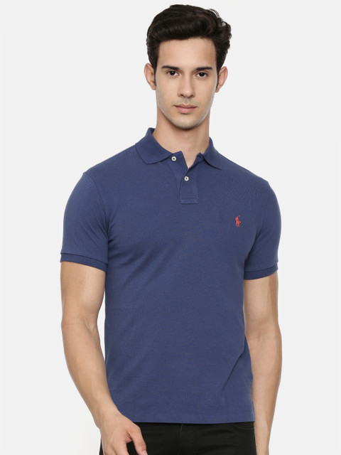 

Polo Ralph Lauren Men Navy Blue Solid Slim Fit Polo Collar T-shirt