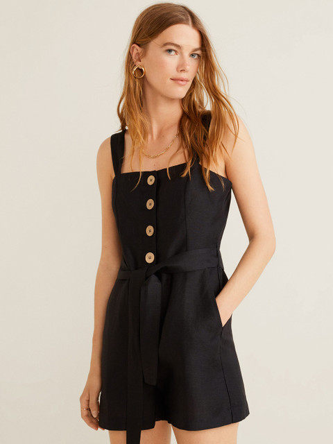 

MANGO Women Black Solid Playsuit